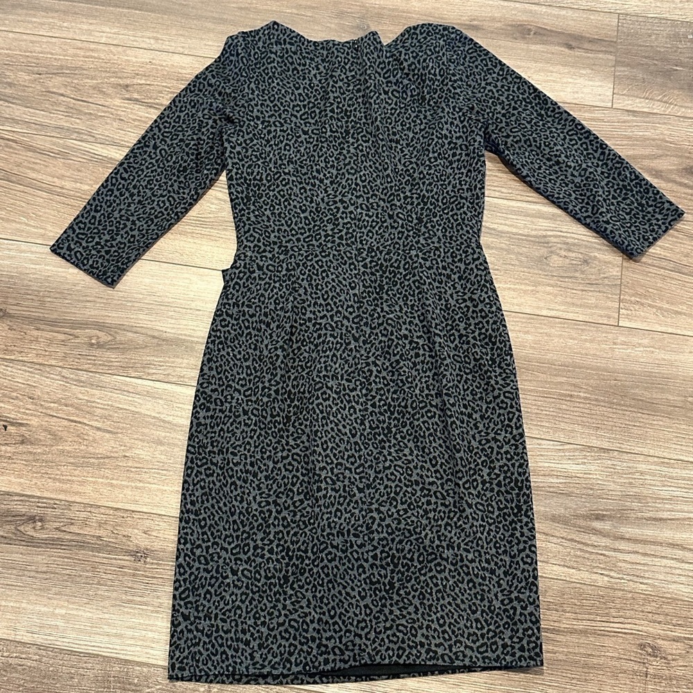 David Meister Black & Gray Leopard Sheath Dress With Bow Size 10 - Picture 5 of 8